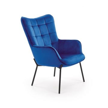 Fauteuil Castel Marine Blauw Fluweel met Zwarte poten