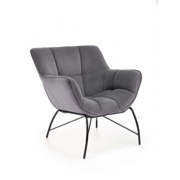 Moderne Fauteuil Belton Grijs Fluwelen bekleding met Zwarte Poten