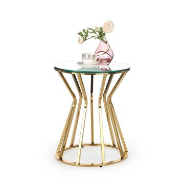 Salontafel Afina S Rond Goud 45cm Glas Glamour