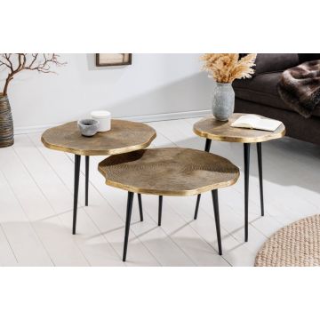 Salontafel 3-delige set Organic Goud Zwart 57cm Rond - 42247