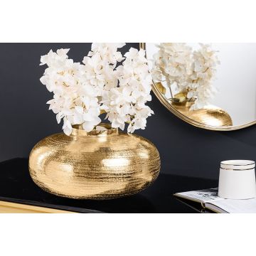 Moderne Deco Vaas Abstract Orient 35cm Goud Rond Metaal Gehamerd Design - 43510