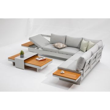 Loungeset Premium Emerald II Warm Wit Hoekbank Verstelbaar 6-persoons Aluminium/Hout -92454W PRE-ORDER