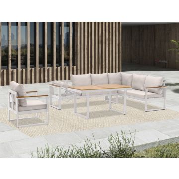 Loungeset Cube Diningset Wit Hoekbank Verstelbaar Aluminium/Hout - 22380W PRE-ORDER