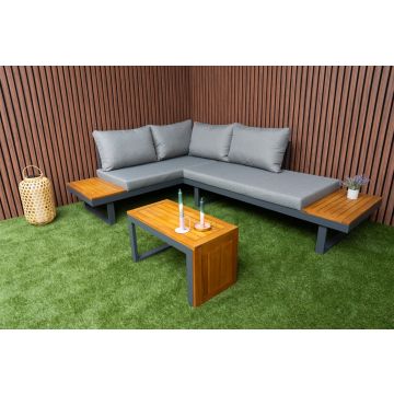 Loungeset SensLine Olympia Verstelbaar Hoekbank Tuinset Aluminium/Hout - 35130