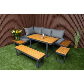 Loungeset Olympia Diningset Family Tuinset 5-delig Aluminium/Hout Hoekbank - 351311