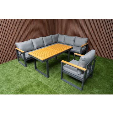 Loungeset Cube Diningset Antraciet Hoekbank Verstelbaar Aluminium/Hout - 22380A