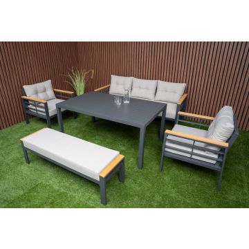 Diningset Blakes 7-Persoons Stoel/Bank Tuinset Antraciet Aluminium/Hout - 06260A