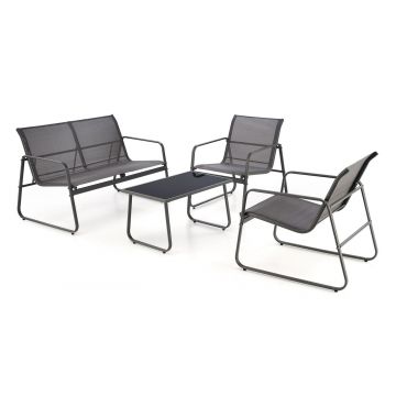 Moderne Aluminium Tuinset Conor Antraciet Bank, 2 fauteuils en salontafel