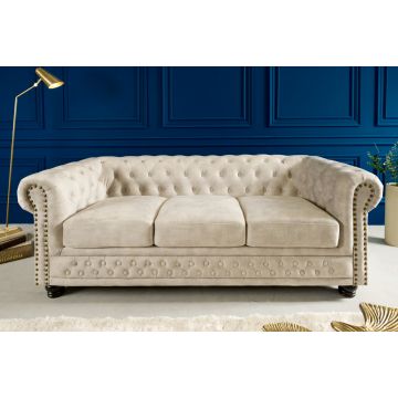 Bank 3-zits Chesterfield Champagne Fluweel - 42310
