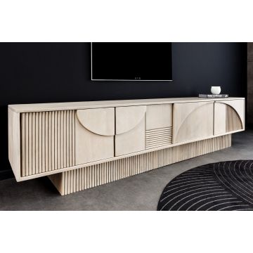 Design Massief Wit Gekalkt Mangohout TV-meubel Art Deco 200cm 3D front - 44061