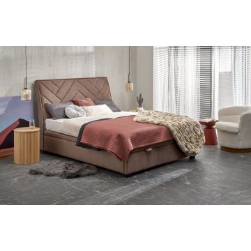 Bed Continental 1 Beige Fluweel 160x200cm Met Opbergruimte