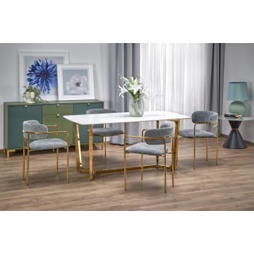 Moderne Eettafel Clemente 160cm Wit Marmer Goud Frame