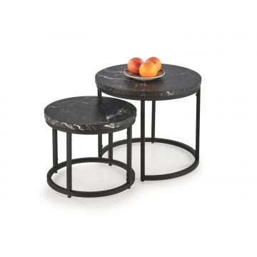 Salontafel 2-delige set Oreo Rond Zwart Marmer 53/43cm met zwart onderstel