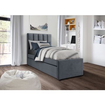 Bed Russo Grijs Fluweel 90x200cm Met Onderschuifbed 2-Persoons