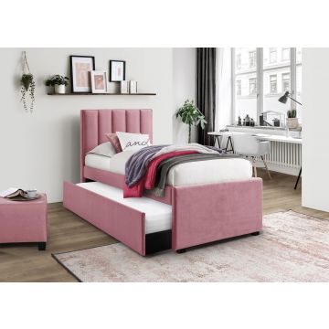 Bed Russo Roze Fluweel 90x200cm Met Onderschuifbed 2-Persoons