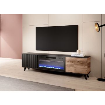 TV-meubel Random Eiken Bruin/Zwart met open haard 180cm breed modern